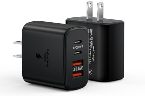 Dual-Pack 40 W USB C Charger Block – Fast Charging Power Adapter with 4 Ports for i Phone, Samsung, and i Pad – High-Speed Multi-Device Charging Solution with Enhanced Compatibility and Portability – Perfect for Home, Office, and Travel