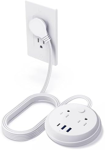 KOOSLA Compact Flat Plug Power Strip with USB C Ports – 2 AC Outlets & 3 Fast-Charging USB Ports for Ultimate Travel Convenience – 1250 W Capacity, 5 ft Cord – Ideal for Cruise Ships, Dorms, Homes, & Offices – Lightweight, Space-Saving Design for Multi-Device Charging