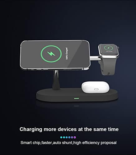 Maximize Your Charging Efficiency with the 5-in-1 Magnetic Wireless Charging Hub – High-Speed 15 W Mag-Safe Dock for i Phone 15/14/13/12, Apple Watch Series 7/SE/6/5/4/3/2, and Air Pods 3/2/Pro – The Ultimate All-in-One Charging Solution for Seamless Device Management and Clutter-Free Workspace