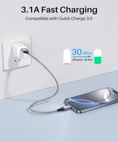 10 FT Braided USB-C Cable for High-Speed Data Transfer and Fast Charging – 10 Gbps USB 3.2 Gen 2 Type C Charger Cord Compatible with Oculus Quest 2, i Phone 16/15 Pro, Samsung Galaxy S23/S22/S21/S20, Moto G9, Pixel 8/7 – Durable and Versatile Connectivity Solution