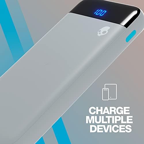 Skullcandy Stash Fuel 10,000 m Ah Wireless Portable Power Bank – Ultra-Fast 10 W Charging with USB C & Dual USB A Ports – Includes Versatile Dual Charging Cable – Sleek Grey/Blue Design for On-the-Go Life