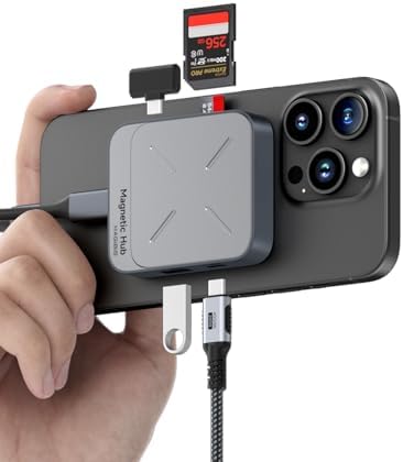 Hagibis 6-in-1 Magnetic USB C Hub for i Phone 16 & 15 Pro Max – Ultimate Type-C Docking Station with 100 W Power Delivery, 10 Gbps Data Transfer, SD/Micro SD Slots & AUX Port – Enhance Your Mac Book Pro, Air & i Pad Pro Connectivity Experience with High-Speed Versatility