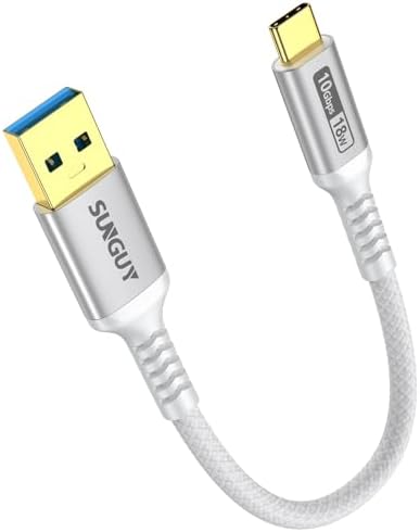 SUNGUY USB C Android Auto Cable 1FT[5Pack], 10Gbps USB C 3.1 Gen2 USB A to USB C Data Transfer Cable, 3A Fast Charging USB Type C Cord for iPhone 16 15 Pro/Pro Max/Plus, Samsung Galaxy S24, Pixel – Enhanced Compatibility and Speed