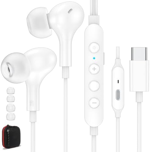 USB C Earbuds with Deep Bass & Noise Cancellation: Premium Headphones for i Phone, Galaxy, and Pixel with Voice Modulation for Karaoke Fun – Crystal-Clear Calls & Portable Case for Ultimate Sound Experience