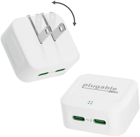 Dual USB-C 40 W Fast Charging Wall Adapter – Compact Plugable Power Charger for i Phone 16, i Pad, Air Pods, Samsung Galaxy, Google Pixel – Foldable Design for Portability and Versatile Use in Home or Travel – Sleek Black Finish for Modern Aesthetics and Enhanced Device Compatibility
