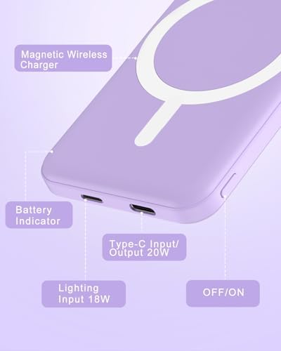 Podoru Mag Safe 5000 m Ah Portable Power Bank – Wireless Magnetic Charger with 20 W PD Fast Charging for i Phone 12 to 16 Series – Sleek, Lightweight Design for Effortless On-the-Go Charging – Includes Type-C Cable for Enhanced Versatility and Compatibility