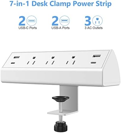 Ultimate Desk Clamp Power Strip with USB C Fast Charging, 40 W Surge Protector for Home and Office, 2 PD 20 W USB C Ports & 3 AC Outlets – Streamline Your Workspace with Enhanced Safety (ETL Listed)
