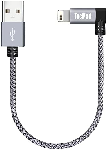 Tec Mad 0.65 ft 90-Degree MFi Certified Lightning Charging Cable – Durable Nylon Braided i Phone Charger for Efficient Power Access with Enhanced Compatibility for i Phone 14/14 Pro, i Phone 13/13 Pro/12, Air Pods Pro, i Pad Pro and More – Perfect for Tight Spaces and On-the-Go Use