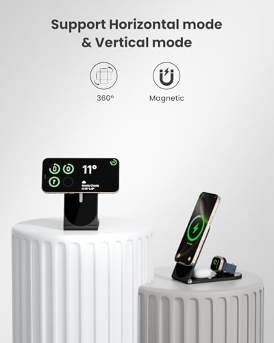 Ultimate 3-in-1 Wireless Charging Station – Foldable Travel Charger for i Phone 16/15/14/13/12, Air Pods & Apple Watch – 20 W Fast Magnetic Charger Stand with Enhanced Mag Safe Compatibility for On-the-Go Convenience