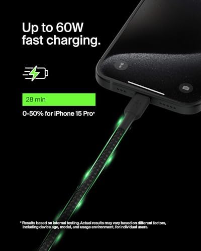 Belkin Boost Charge Braided USB-C to USB-C Cable – 1 m (3.3 ft) Durable Fast Charging Cable for i Phone, Galaxy, Nintendo Switch 2, i Pad Pro, and Pixel – Tangle-Free Design with 480 Mbps Data Transfer – Ultimate Universal Compatibility for All Your Devices