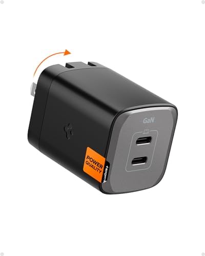 Experience Unmatched Charging Efficiency with Spigen Ga N III 452 45 W Dual USB-C Wall Charger – Portable Fast Charging Adapter for i Phone, Samsung Galaxy, and Pixel Devices – Compact Foldable Design for Ultimate Convenience