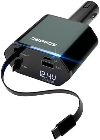 Rapid Charge Retractable Car Charger 69 W – Versatile 4-in-1 Accessory for i Phone 16/15/14 & Android Devices, Dual USB-A & USB-C Ports, Tangle-Free Travel Essential for Men & Women, Enhanced Fast Charging Solution for Road Trips