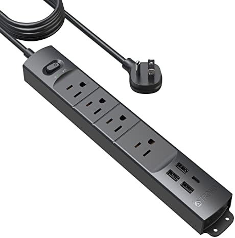 Ultra-Slim TROND Surge Protector Power Strip with 3 USB Ports & Type C – 4 AC Outlets for Maximum Device Protection & Charging Speed – 1440 J Surge Defense, ETL Listed, Space-Saving Wall Mount Design for Home Office & Dorm Use – Versatile Power Management Solution in Elegant Black