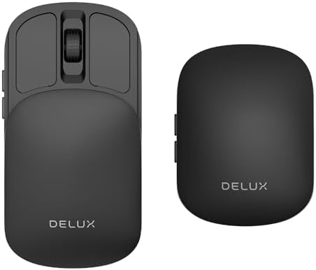 De LUX 2-in-1 Wireless Bluetooth Travel Mouse – Ultra-Quiet Clicks, Dual Connectivity (2.4 GHz & BT5.2), Up to 4000 DPI Sensitivity, Slim & Foldable Design, Rechargeable Battery for Seamless Use on Windows, mac OS, and Android Devices – Perfect for Professionals on the Go