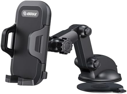 Esoulk Secure Grip 360° Rotating Car Phone Holder with Strong Suction Cup & Adjustable Long Arm – Universal Compatibility for i Phone, Samsung, Android & GPS – Enhanced Safety & Convenience for Drivers
