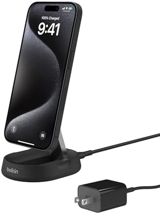 Belkin 15 W Fast Convertible Magnetic Charging Stand – Mag Safe & Qi2 Compatible Power Hub for i Phone 16/16 Plus/16 Pro/16 Pro Max, i Phone 15/14, Apple Air Pods Pro – Stylish White Design for Enhanced Efficiency and Device Versatility