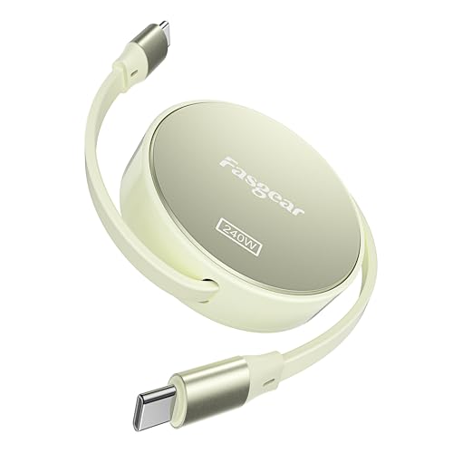 Fasgear High-Power 240 W Retractable USB C to C Charging Cable – Ultra-Fast 5 A Power Delivery for i Phone 15 Plus & Samsung Galaxy S23 – Compact and Durable Tangle-Free Design for Effortless Portability and Efficiency