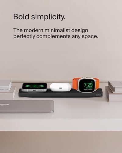 Belkin 15 W Mag Safe-Compatible 2-in-1 Wireless Charging Station – Fast Dual Device Charger for i Phone 16, 15, 14, 13 Series & Air Pods – Sleek Sand Design for Effortless Portability and Seamless Power Solutions