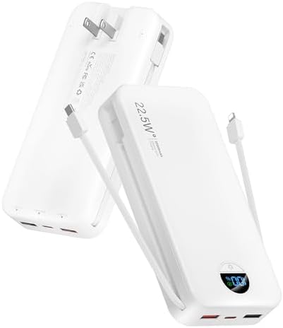 Ultra-Fast Portable Phone Charger with 12000 m Ah Capacity – All-in-One Power Bank with Integrated Cables, Wall Plug, and LED Display for i Phone, i Pad, Samsung – Essential Travel Companion for Uninterrupted Connectivity