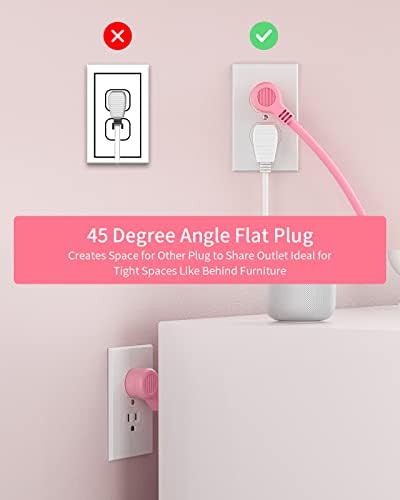 Stylish 25 ft Rose Pink Extension Cord by NTONPOWER – Flat Plug Power Strip with 3 AC Outlets & 2 USB Ports, Versatile Wall Mount Charging Station for Home, Dorm, or Office – ETL Certified for Enhanced Safety and Performance
