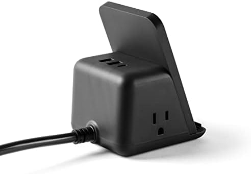 HALO Wireless Charging Station – Multifunctional Power Hub with 3 USB Ports & 2 AC Outlets for Fast, Efficient Charging of Up to 5 Devices Simultaneously – Sleek Charcoal Finish for Stylish Desktop Organization – Qi-Enabled Compatibility for All Your Gadgets