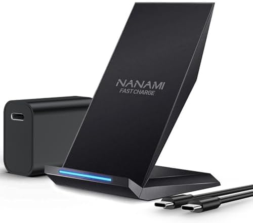 NANAMI Qi-Certified Fast Wireless Charging Stand with QC3.0 Adapter – 7.5 W for i Phone 16 Series & 10 W for Samsung Galaxy S24/S23/S22 – Ultimate Ergonomic Charging Station for Optimal Device Efficiency – Sleek Space-Saving Design for Home and Office Environments – Enhanced Safety Features for Reliable Use