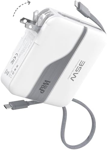 W&P Ultimate Travel Power Bank: 20,000 m Ah Portable Charger with Built-in Cables & AC Plug for 35 W Fast Charging – Ideal for i Phone 16/15/14/13/12 Pro, i Pad, Mac Book Air & Samsung Devices, Your Essential On-the-Go Power Solution