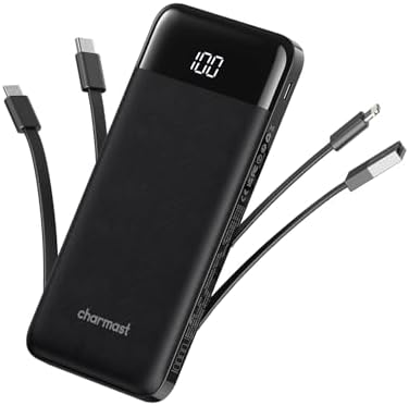 Sleek 10,000 m Ah Multi-Device Portable Charger with Built-In Cables – High-Speed 3 A Power Bank for i Phone, Samsung, Pixel, LG, Moto, i Pad – Ultimate Travel Essential with 6 Outputs for Effortless Charging on the Go