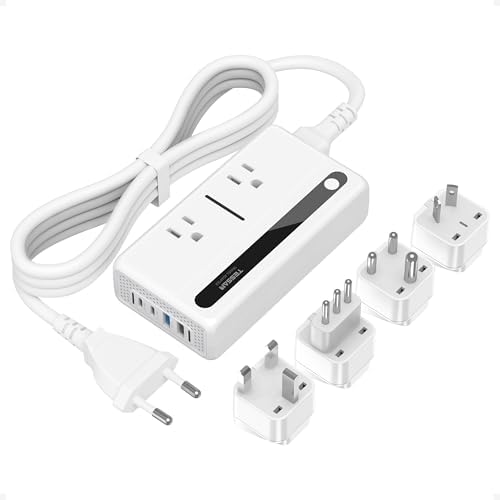 Universal 220 V to 110 V Travel Voltage Converter by TESSAN – High-Efficiency Step Down Transformer with 4 USB Ports (2 USB-C) & Dual AC Sockets for Global Compatibility in EU, UK, AU, IT – Fast Charging Solution for Seamless Worldwide Device Powering