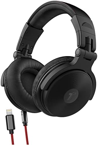 Thore Over-Ear Lightning Connector Headphones – Apple MFi Certified DJ Monitor Earphones with 50 mm Neodymium Drivers for Superior Sound Quality and Enhanced Noise Isolation (V200 Black/Red) – Ultimate Comfort for Music Lovers and Professionals on the Go