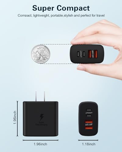 Dual-Pack 40 W USB C Charger Block – Fast Charging Power Adapter with 4 Ports for i Phone, Samsung, and i Pad – High-Speed Multi-Device Charging Solution with Enhanced Compatibility and Portability – Perfect for Home, Office, and Travel