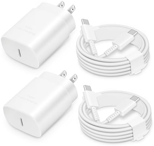 25 W USB-C Fast Charging Block with C-to-C Cable – High-Speed Compact Charger for Galaxy S24/S23/S22, Pixel 8/7, i Phone 16/15 & Z Flip 5 – Optimal PD & PPS Compatibility for Safe, Efficient Power Delivery – Travel-Ready Design for On-the-Go Charging