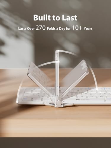 Ultra-Portable i Clever Bluetooth Keyboard with Touchpad – Sleek Foldable Design, Durable Metal Body, USB-C Charging, Multi-Device Compatibility for i Pad, i Phone, Android & Windows – Perfect for Travelers and Professionals in Silver White