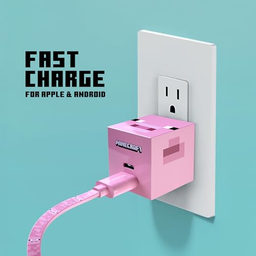 LIQUIPEL Powertek Minecraft Charging Bundle USB-C to C Cable and Wall Charger (Pig) – Enhanced Compatibility and Speed