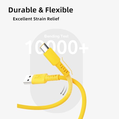 Hichain 6.5 ft USB A to USB C Charger Cable Duo – High-Speed 100 W Fast Charging & Data Sync in Vibrant Yellow – Durable Silicone Design for Samsung Galaxy, Google Pixel, Xiaomi, PS5 – Ultimate Convenience for Home & Travel