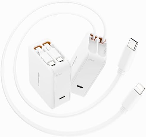 Revolutionary 62 W Retractable Wall Charger with Dual Cables – All-in-One 3-Port USB Power Hub for i Phone 16/15/14/13/12/11, Samsung, LG, Tablets – Ultimate Travel Companion with Fast Charging Innovation and Compact Design