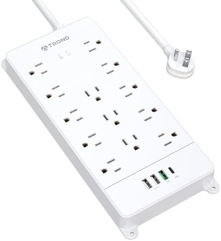 Maximize Your Power Potential with the TROND Heavy-Duty Surge Protector Power Strip: 13 Wide-Spaced Outlets, 32 W Quick Charge USB-C, 4000 Joules Protection, 5 ft Flat Plug Extension Cord, Wall Mountable Design for Seamless Integration in Home and Office Spaces – ETL Listed for Ultimate Safety and Reliability