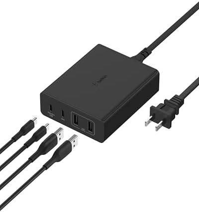 Belkin 4-Port 108 W Ga N Fast Charger Block – Ultimate Multi-Device Power Hub with USB-C PD & USB-A Ports for i Phone 16, Samsung Galaxy S25, Mac Book, Google Pixel, Nintendo Switch 2 – Compact, Lightweight, and Travel-Ready Charging Solution with Advanced Safety Features for Home and On-the-Go Convenience