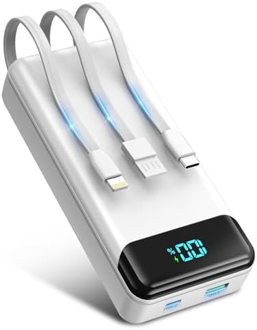 Ultra High Capacity 40,000 m Ah Portable Power Bank with Integrated Cables – 22.5 W PD Fast Charging Solution for i Phone 16/15/14/13, Samsung Galaxy S24/S23/S22/S21 & More – 5 Output Ports & 3 Input Options for Multi-Device Compatibility – Precision LED Display for Real-Time Power Monitoring – Lightweight & Compact Design Perfect for Outdoor Adventures, Travel, Camping, and More – Versatile Backup Battery for Smart Devices Including Tablets, Cameras, and More – Ultimate Charging Convenience Wherever You Go
