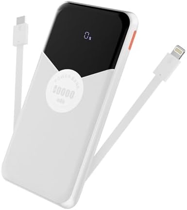 Ultra-Slim 10000 m Ah Power Bank with Integrated Cables – Rapid Charge Portable Charger for i Phone 15/16, Samsung & Android – 4 Device Outputs with Smart LED Display – Lightweight Travel Companion with Advanced Safety Features