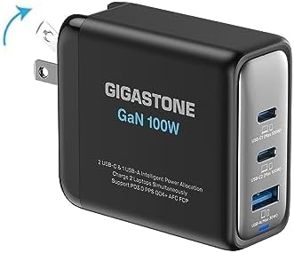 Gigastone 100 W USB-C Ga N Charger: High-Efficiency Travel Power Adapter with Intelligent Power Allocation for Rapid Device Charging – Compatible with Mac Book Pro/Air, Dell XPS, i Pad, i Phone 16/15, Galaxy S24/S23 – Foldable Design for Ultimate Portability and Safety Features