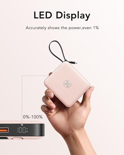 VRURC 10,000 m Ah USB C Portable Charger – Fast Charging Power Bank with Built-in Cable for i Phone 16/15/14, Galaxy S23/S22, Google Pixel & More – Lightweight Green Design for Ultimate Mobility and Reliability