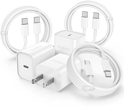 Ultimate 20 W USB-C Fast Charging Set for i Phone 16/15 – 3-Pack with Versatile 6 ft & 10 ft Cables for Swift Home and Travel Power Solutions – Compatible with i Pad Pro, Air, Mini – Durable and Efficient Charging Experience