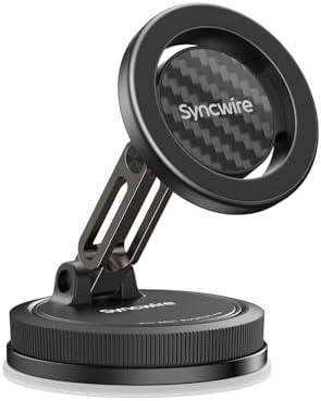 SYNCWIRE Mag Safe Car Phone Mount – Ultra-Stable 3-Axis Folding Holder with Powerful Suction Cup for i Phone 12-15 Series, 360° Adjustable Viewing for Navigation & Hands-Free Calls, Sleek Matte Black Design for Enhanced Driving Experience