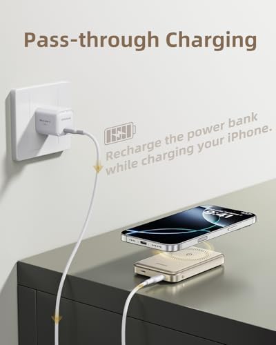 Magnetic Wireless Power Bank for i Phone – 10,000 m Ah Fast Charge Portable Charger with USB-C Cable & PD 20 W Technology – Seamless Compatibility for i Phone 15/14/13/12 Mini, Plus, Pro, and Pro Max – Effortless Magnetic Attachment & Lightweight Design for On-the-Go Convenience