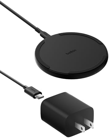 Belkin 15 W Qi Wireless Charging Pad – Fast, Efficient Charging for i Phone 16/15/14/13, Samsung Galaxy S25/S24, and Google Pixel – Eco-Friendly Design with Power Supply & Cable – Safe Charging with Case Compatibility – Perfect for Home or Travel – 2-Year Warranty Included