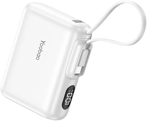 Yoobao 10,000 m Ah Portable Power Bank with Built-In USB C Cable – Fast Charging Battery Pack for i Phone 15/16 & Android Devices – Essential Travel Charger with LED Display for Ultimate Convenience and Compatibility