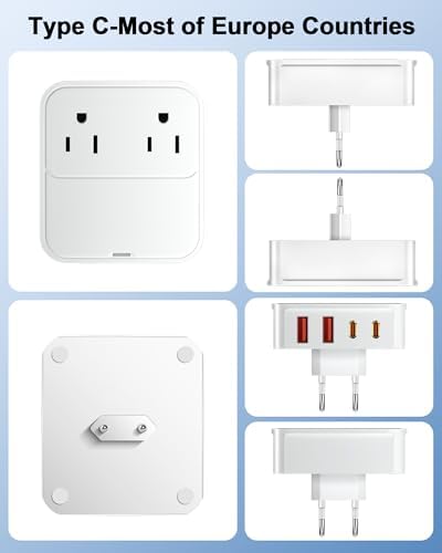 Compact European Travel Adapter with 30 W USB-C Quick Charge – Dual AC Outlets & Versatile USB Ports for Effortless Device Connectivity in Germany, Spain, Italy, France – Ultimate Power Solution for Global Explorers and Business Travelers