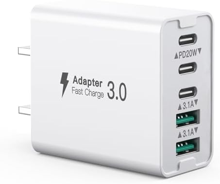 50 W Dual-Pack USB C Charger Block – High-Speed 5-Port Fast Charging Solution for i Phone 12-16 & Samsung Galaxy S23/S24 – Compact Multi-Device Wall Charger with Safety Features for Home and Travel Efficiency