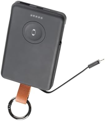 AT&T Essentials Compact 3-in-1 Keychain Power Bank – 5,000 m Ah Fast Charging Solution with USB-C and Lightning Compatibility for Ultimate Travel Convenience – Sleek Black Design for On-the-Go Device Charging